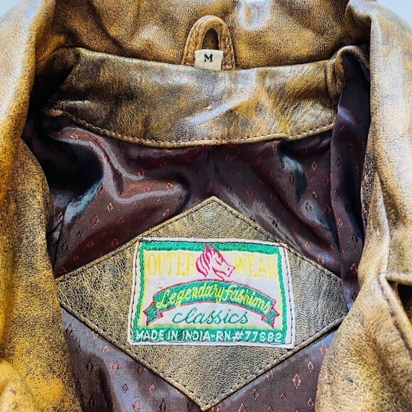 Vintage 100% Leather Tan Brown Moto Bomber Zipper Biker Distressed Pockets Mediu - Picture 10 of 13